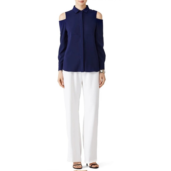 Amanda Uprichard Navy Esme Blouse Sz sm collar button down - Picture 1 of 8